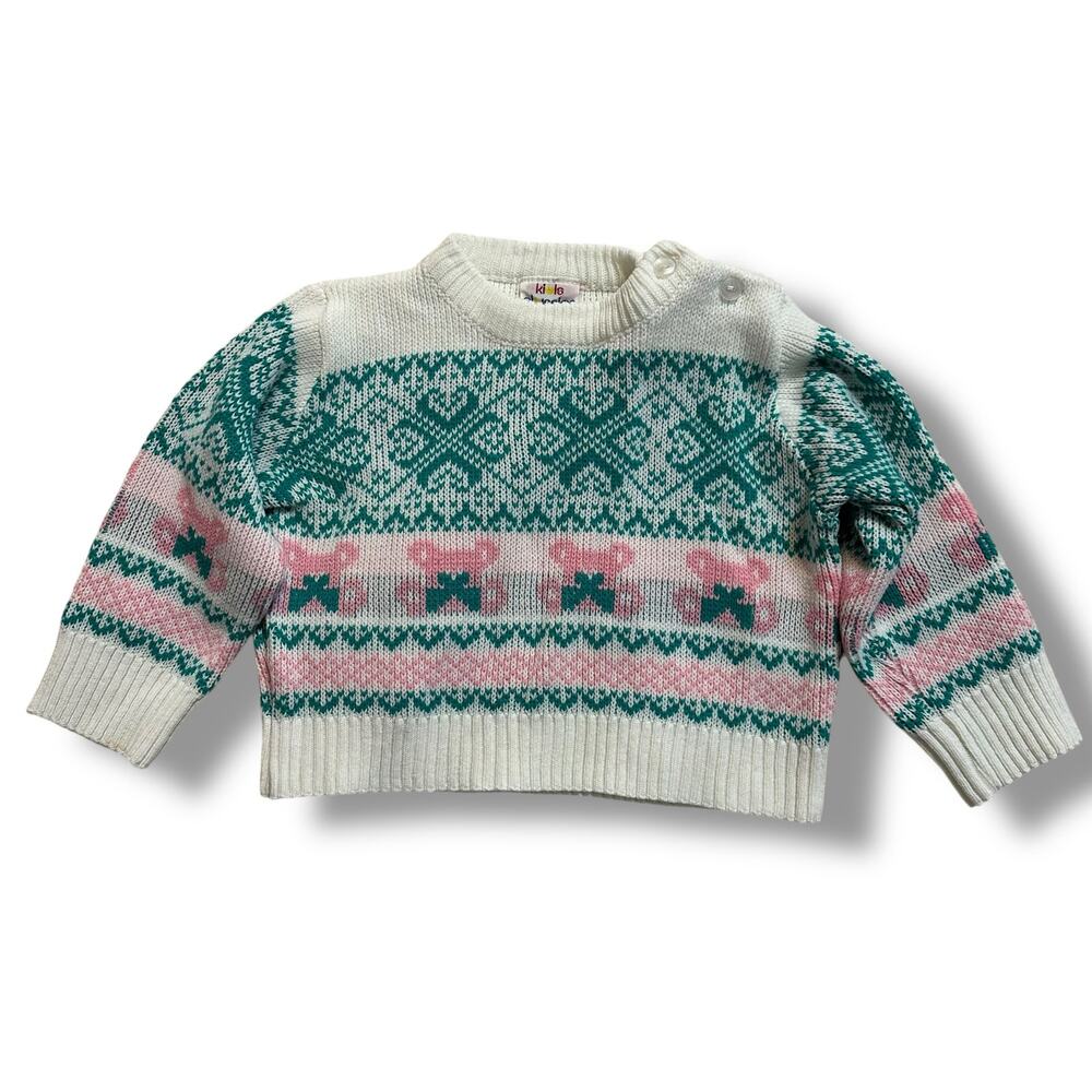 Vintage Kids Classics Fair‎ Isle Knit Sweater Pink Green White Baby 24M